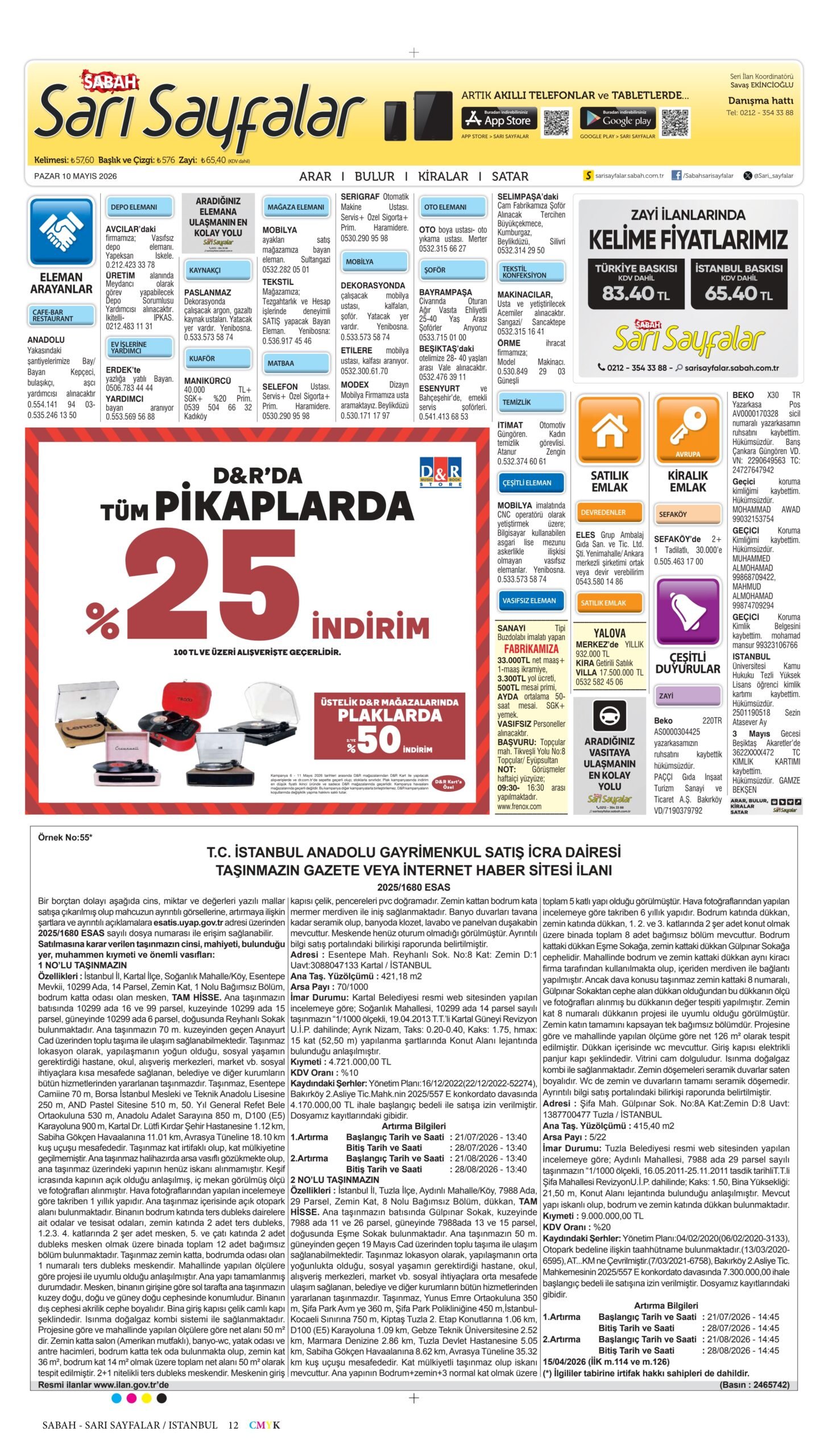 10 Mayıs 2026 Sabah Bugünkü İş İlanları, Sabah Eleman, Sabah Kayıp İlanı, Sabah Sarı Sayfalar.